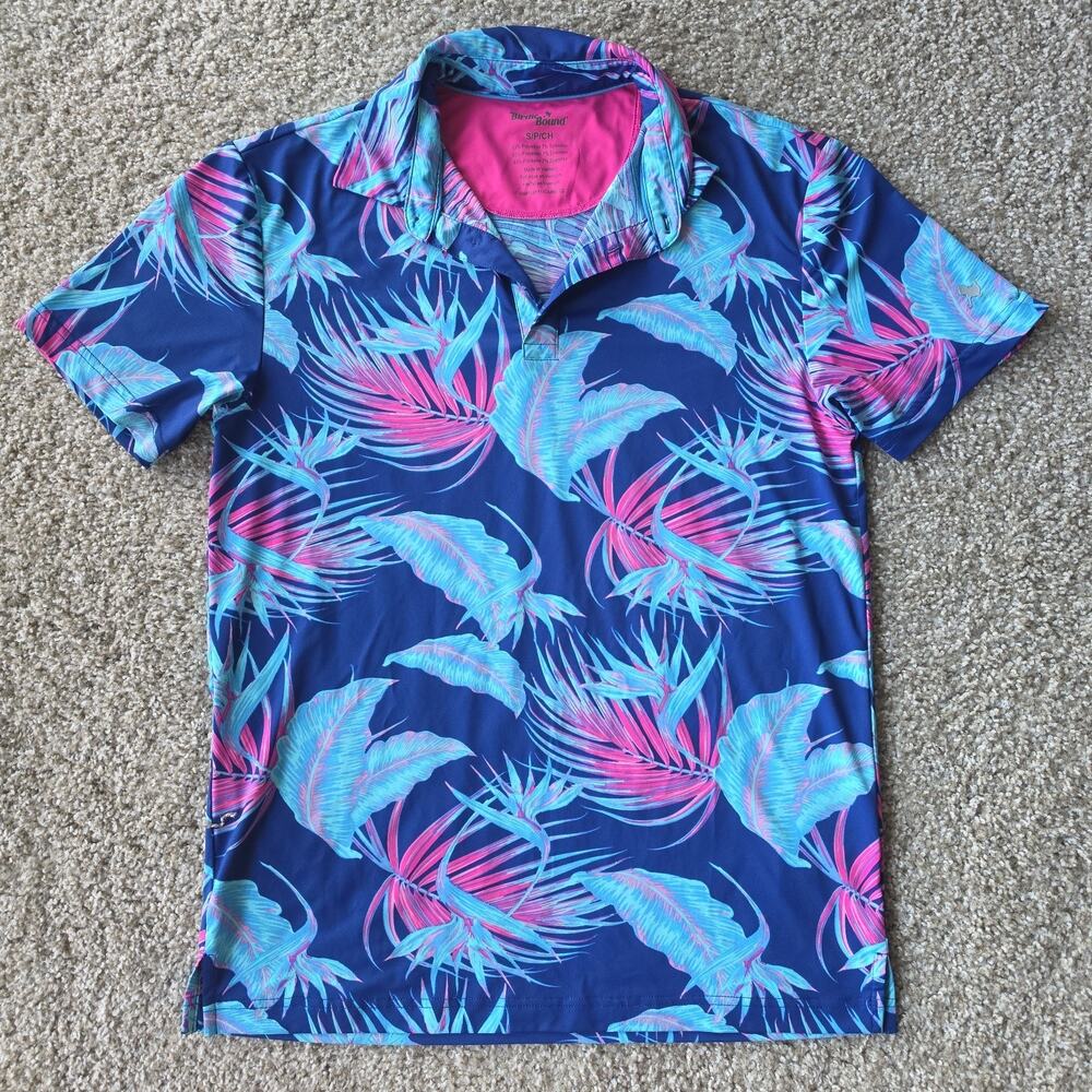 Birdie Bound Men's Golf Polo Shirt - Sz Small - Tropical Print - Performance
